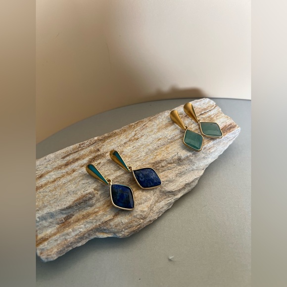 Stone Dangle Earrings- Lapis Lazuli Trendy Earrings- Aventurine Earrings - Picture 4 of 16